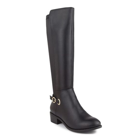 KAREN SCOTT Womens Black Panels Valeree Almond Toe Block Heel Riding Boot 5.5 M - Picture 1 of 4